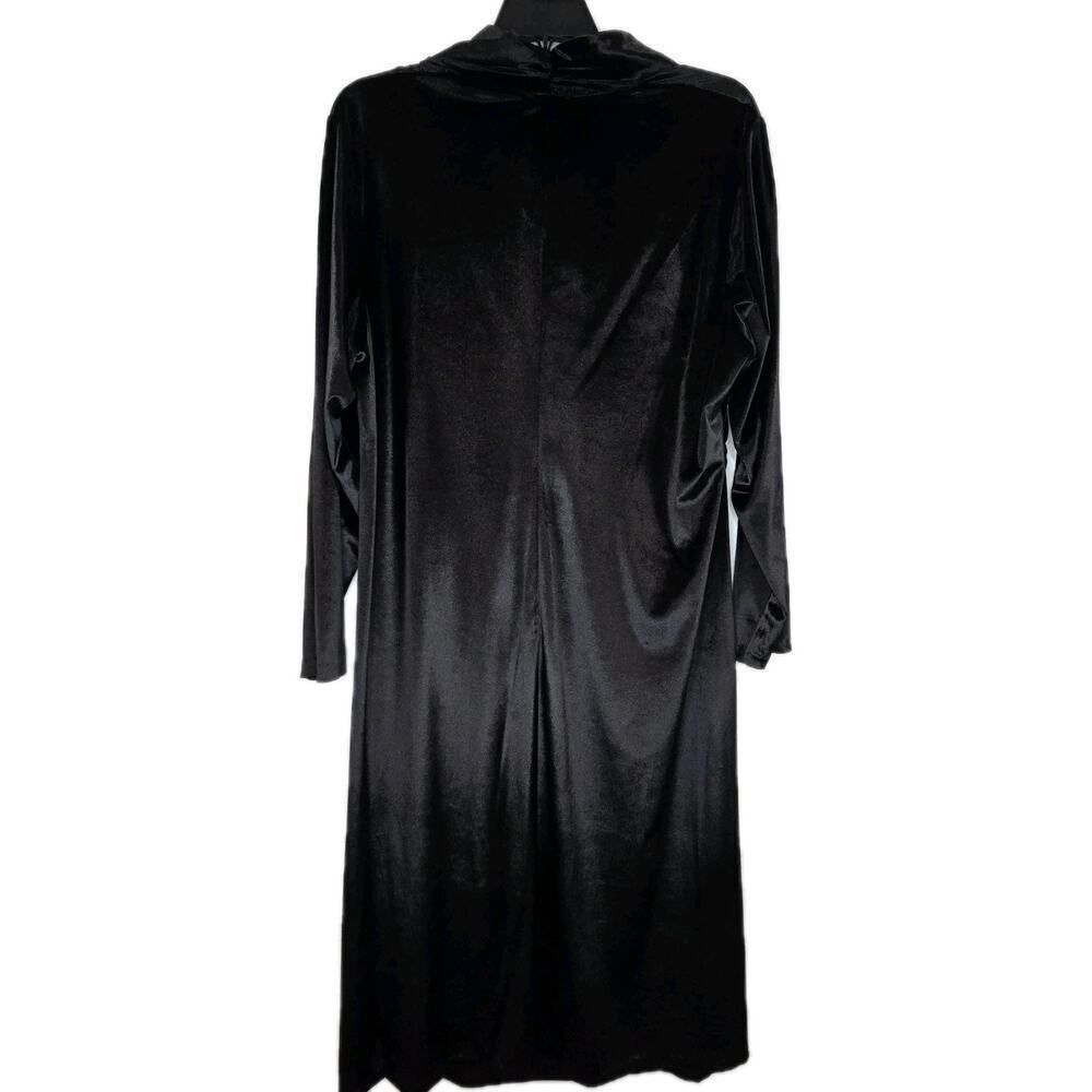 Donna Karan Plus Size 24W Black Satin Velvet Ruched Midi Dress Long Sleeve Party - Picture 14 of 14